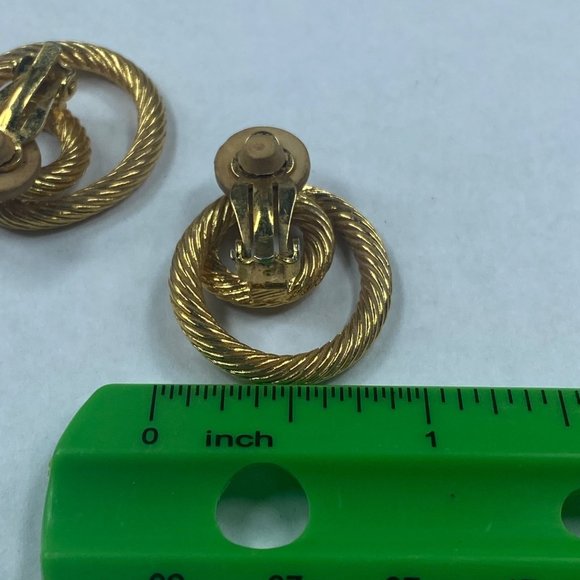 Gold Tone Metal Twisted Rope Swirl Cable Clip-on Earrings Vintage Womens - Picture 5 of 16